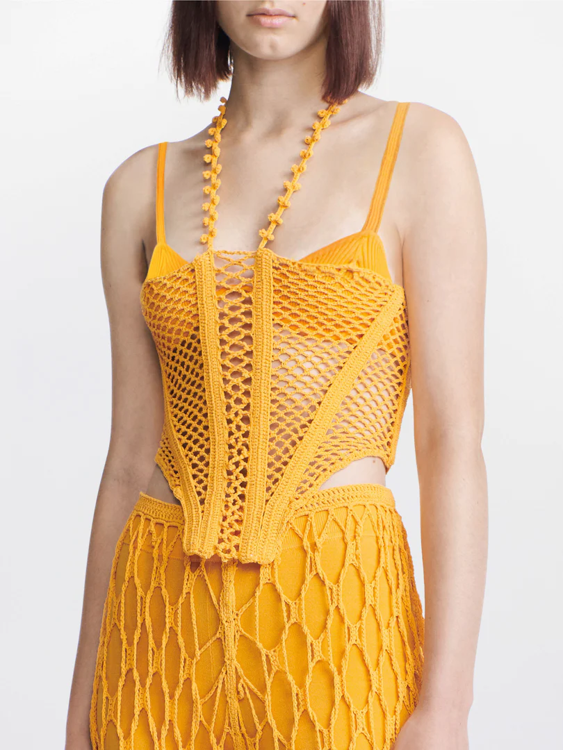 CORAL CROCHET CORSET IN AMBER