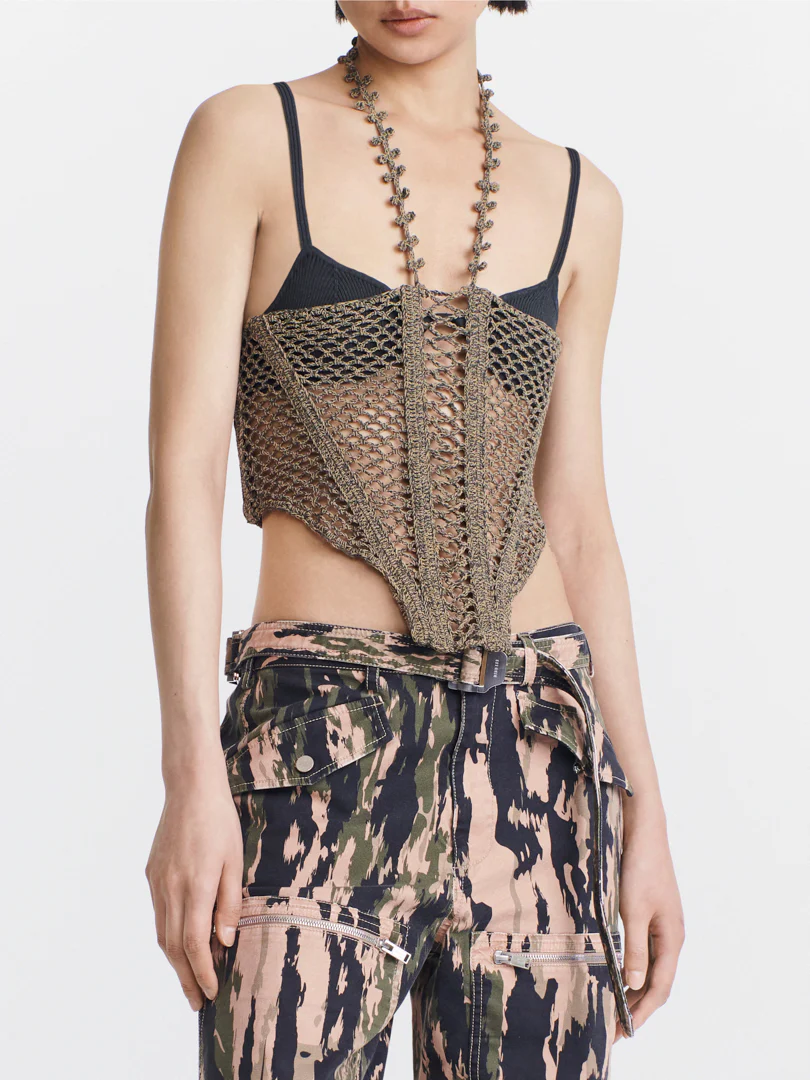 CORAL CROCHET CORSET IN GREEN MULTI