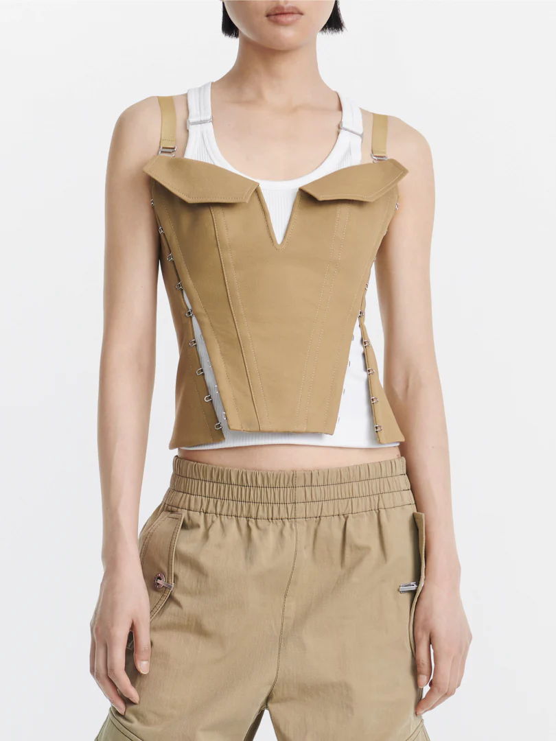 POCKET HOOK AND EYE CORSET IN KHAKI