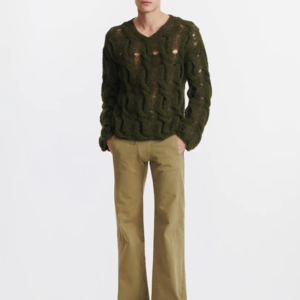 CABLE BOUCLE SWEATER IN GREEN