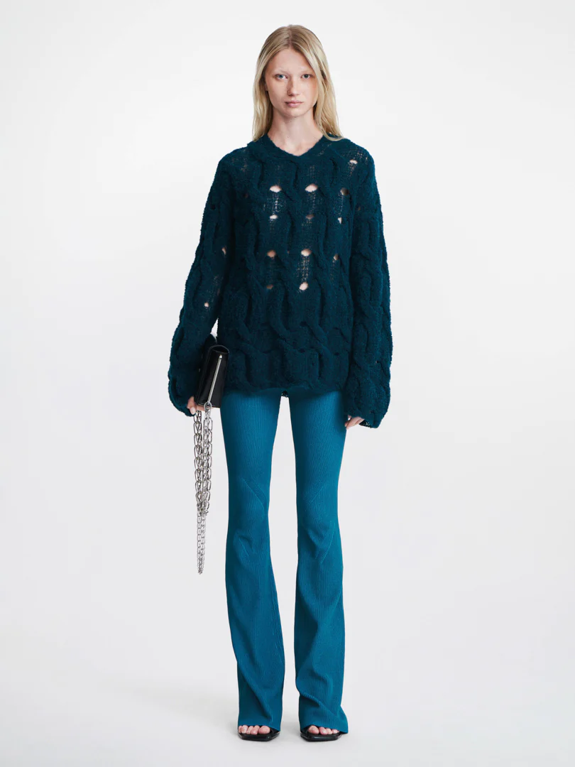 CABLE BOUCLE SWEATER IN BLUE