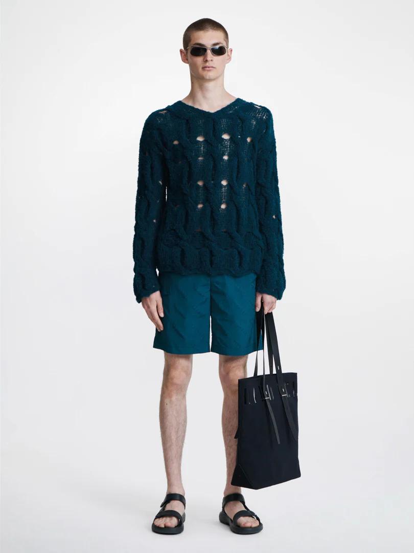 CABLE BOUCLE SWEATER IN BLUE
