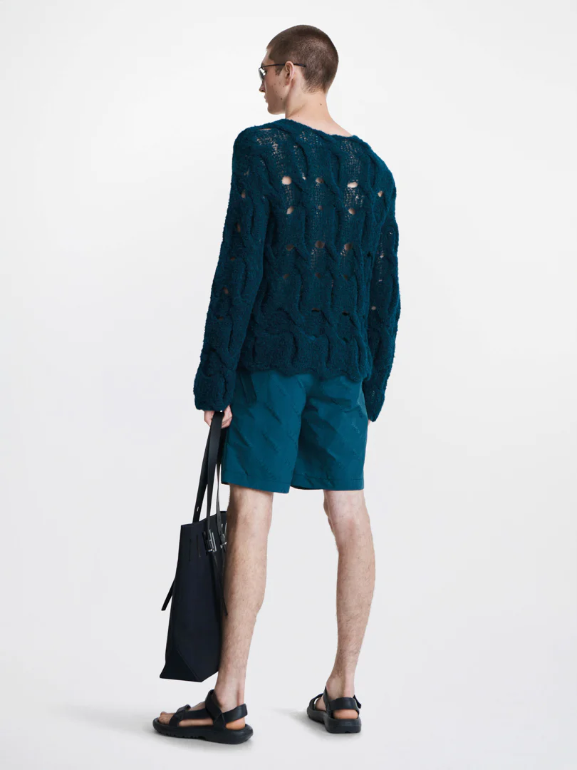 CABLE BOUCLE SWEATER IN BLUE