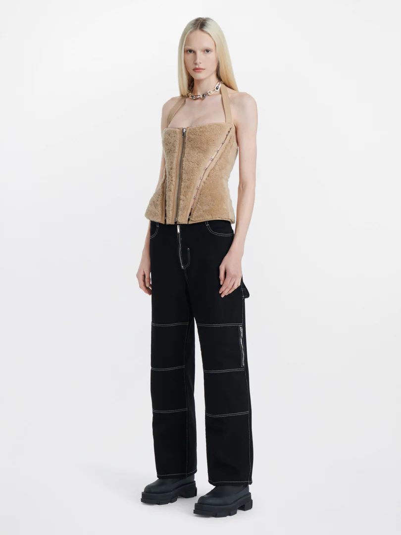 REVERSIBLE SHEARLING CORSET IN BEIGE