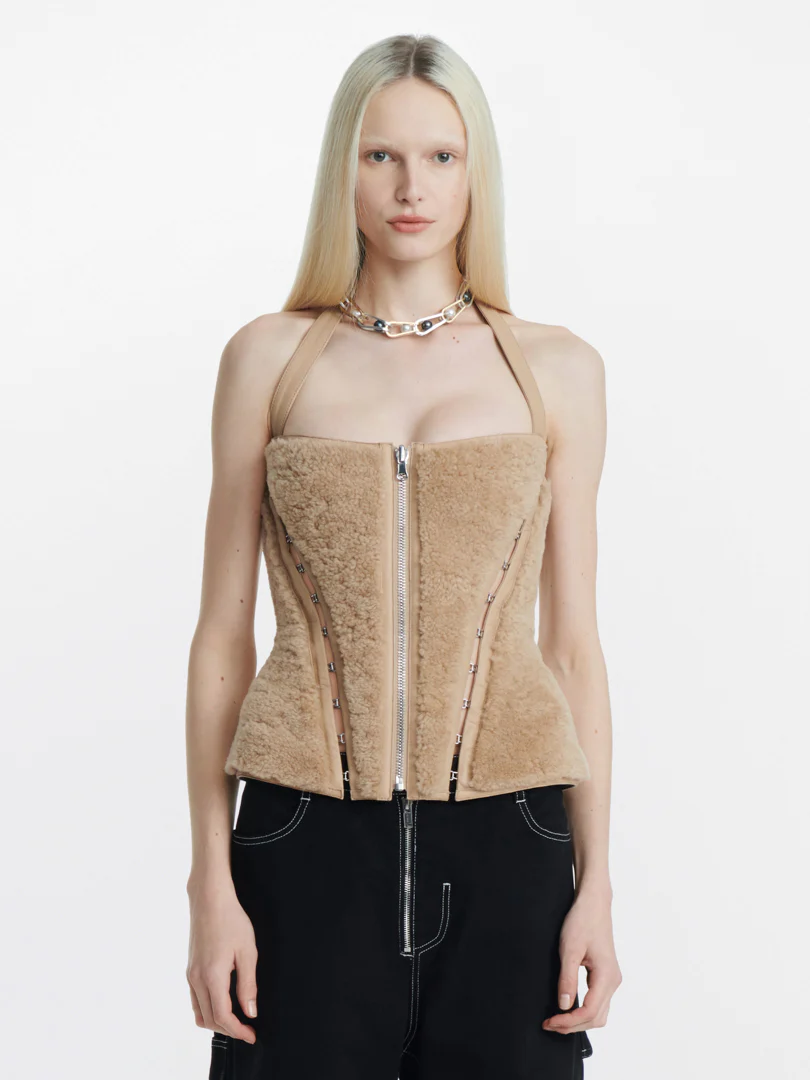 REVERSIBLE SHEARLING CORSET IN BEIGE