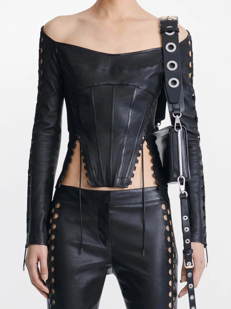 HINGE SEAM LONG SLEEVE CORSET IN BLACK 