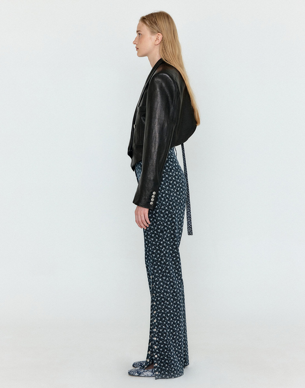 WEM Double-Breasted Short Leather Blazer - Black