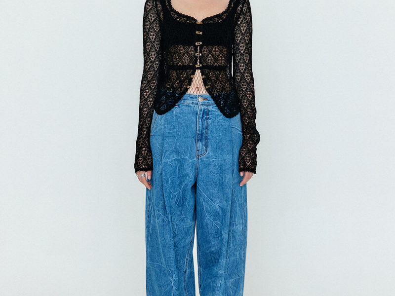 WJEAN Folded Front Wide Denim Pants - Denim Blue 