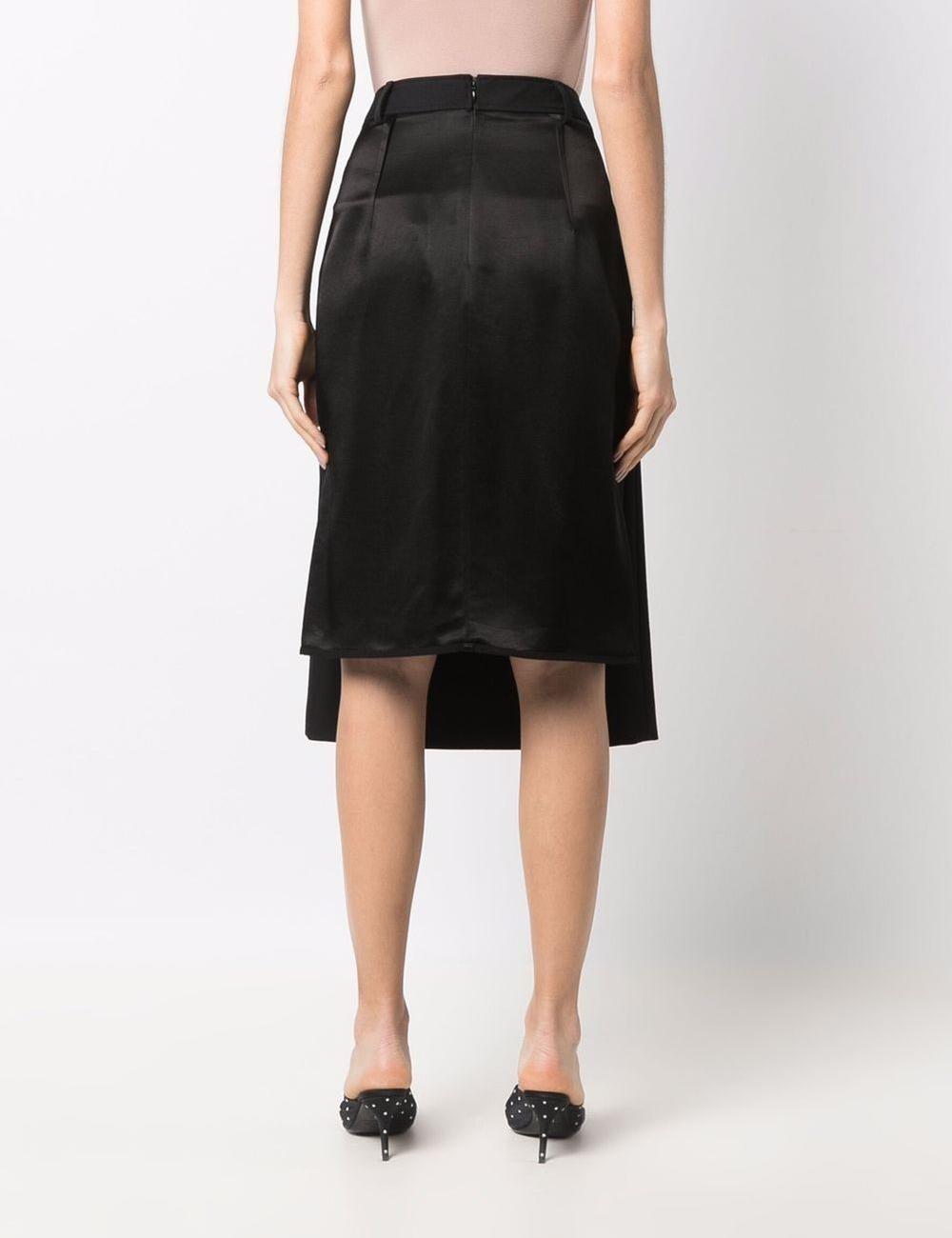Virgin wool midi skirt with slanted pocket and viscose satin panel