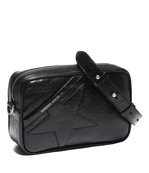 Star Bag in glossy black leather with tone-on-tone star
