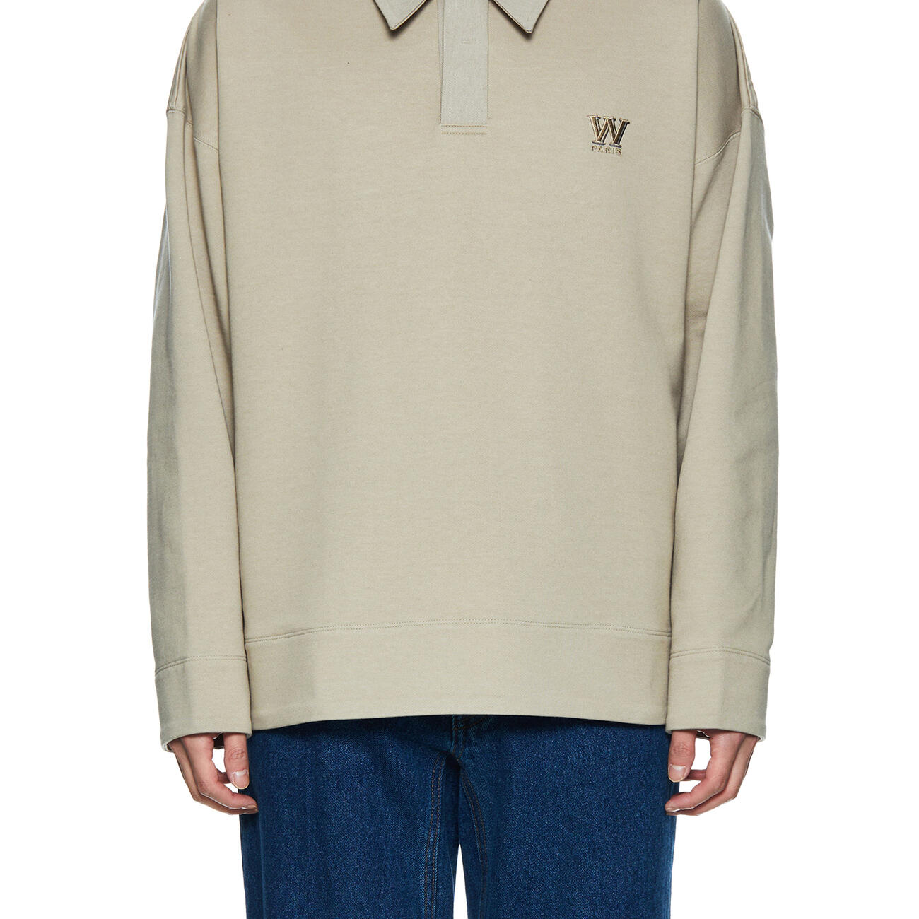 Beige W embroidered polo shirt