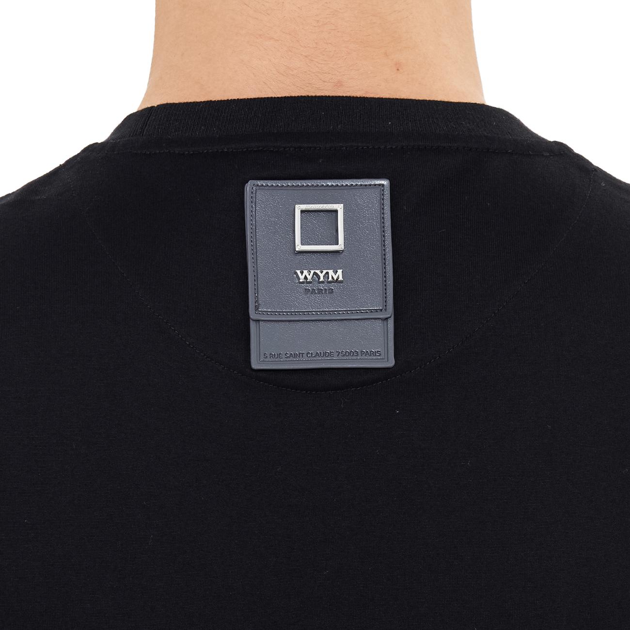 BLACK COTTON AND LEATHER PATCH T-SHIRT