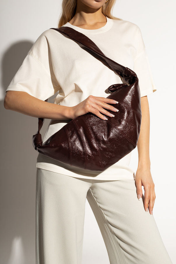 Lemaire Medium Croissant Bag Coated Cotton Chocolate Fondant