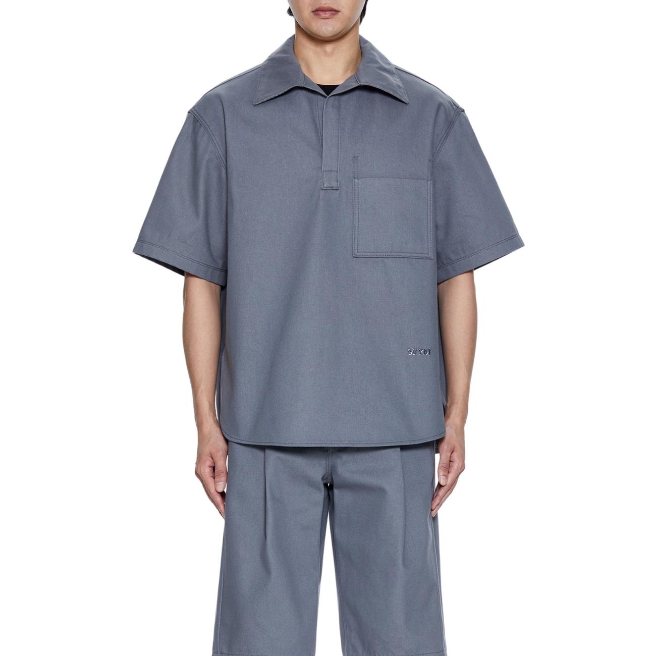 gray denim polo shirt