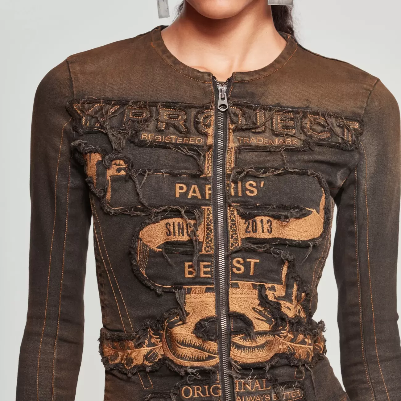 Fitted Paris' Best Zip Denim Jacket