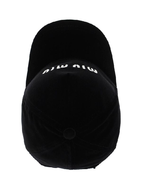 Miu Miu Velvet Baseball Cap Black White