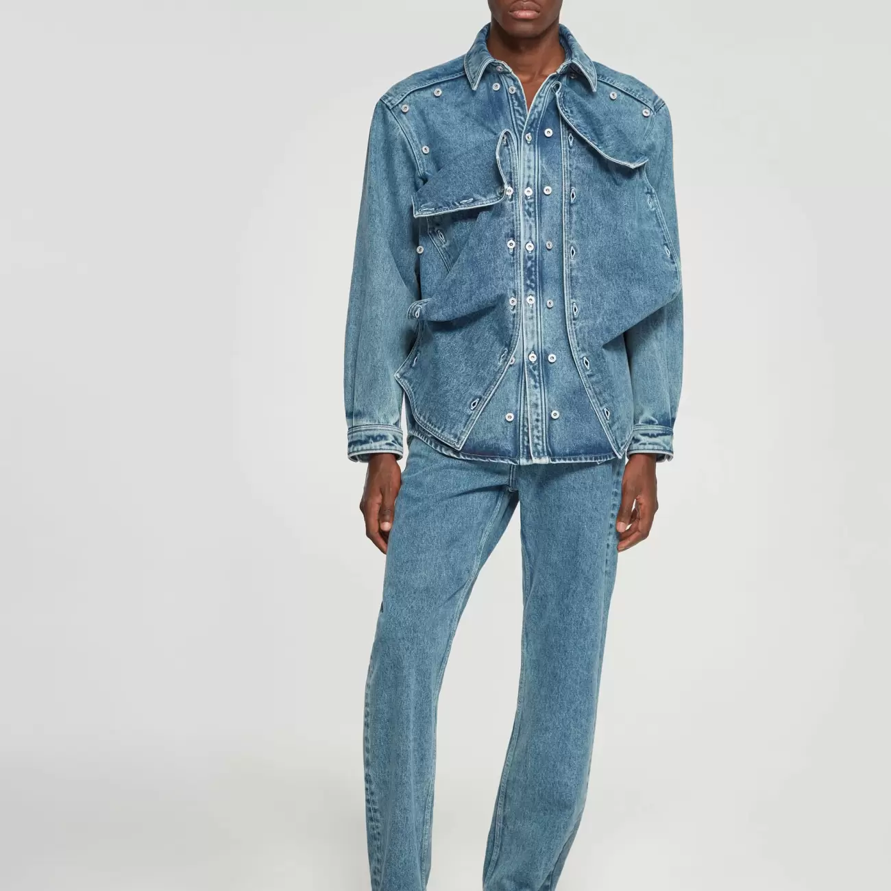 Classic Button Panel Denim Shirt Navy