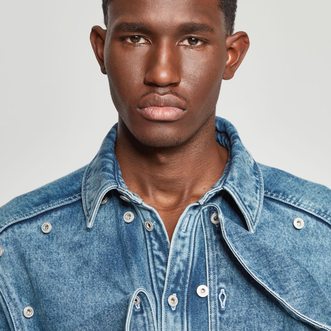 Classic Button Panel Denim Shirt Navy