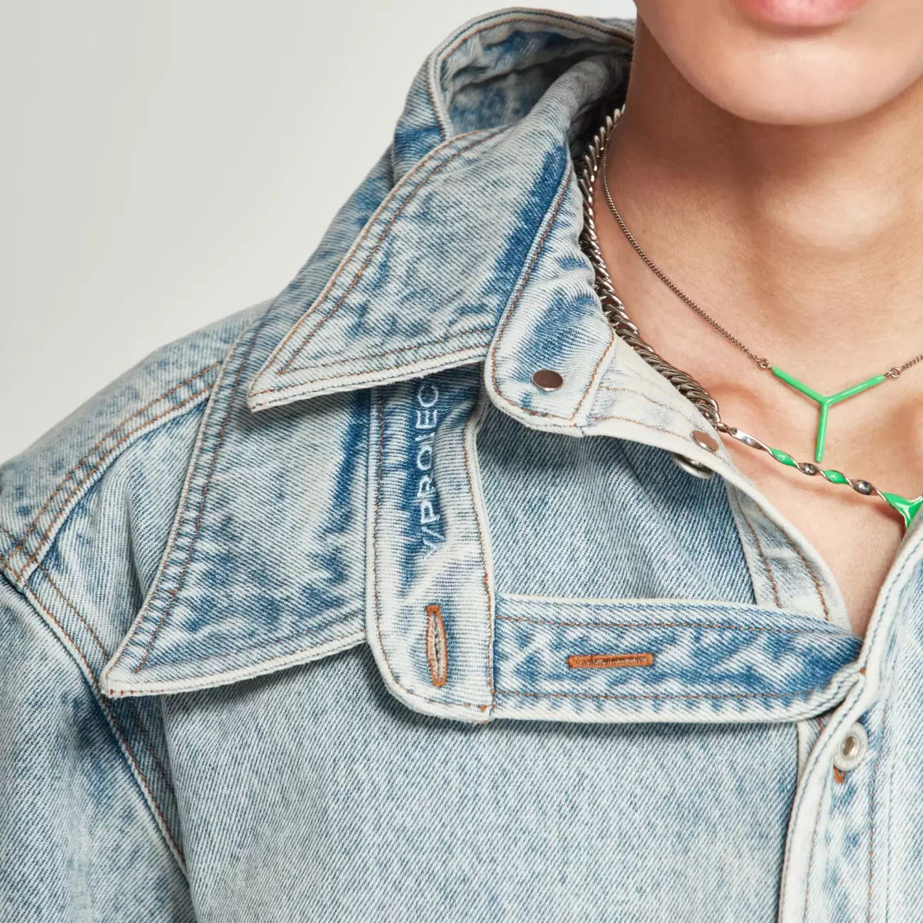 Double Collar Denim Overshirt Light Blue