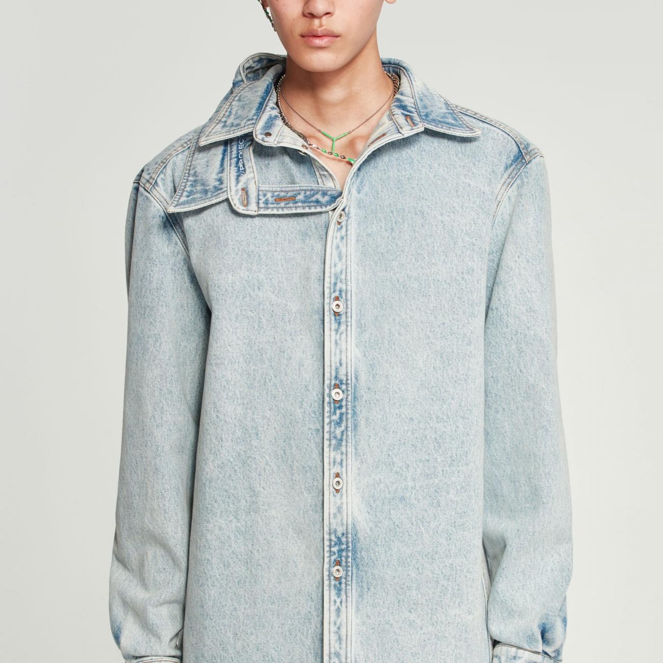Double Collar Denim Overshirt Light Blue
