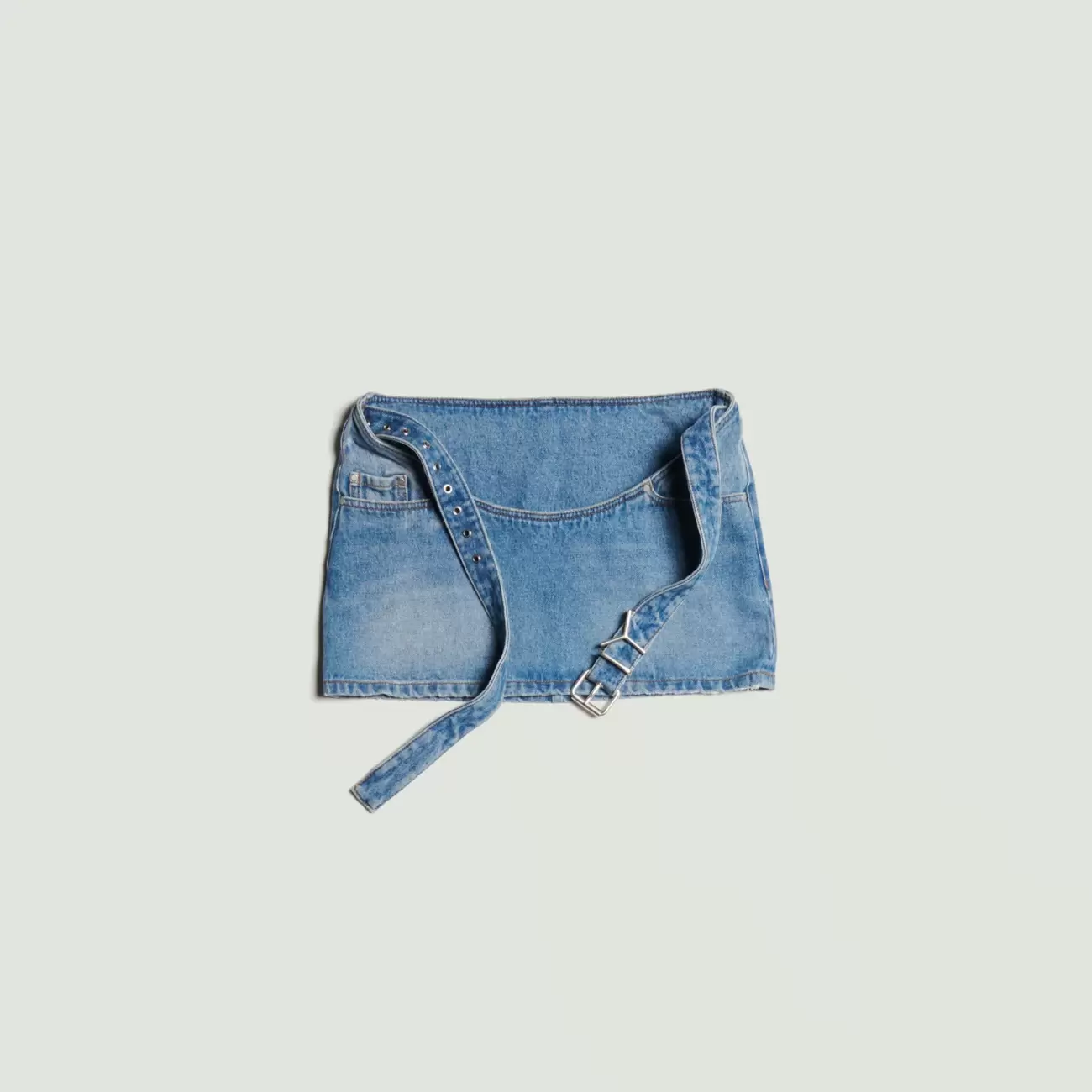 Y Belt Arc Denim Mini Skirt 