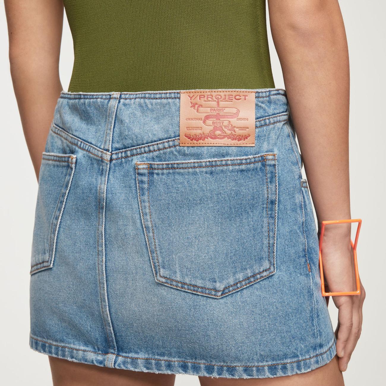 Y Belt Arc Denim Mini Skirt 