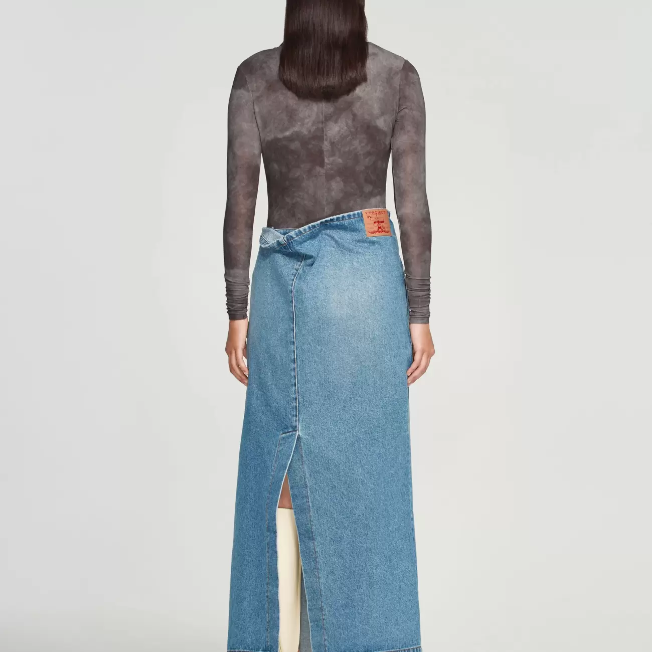 Y Belt Denim Tube Skirt