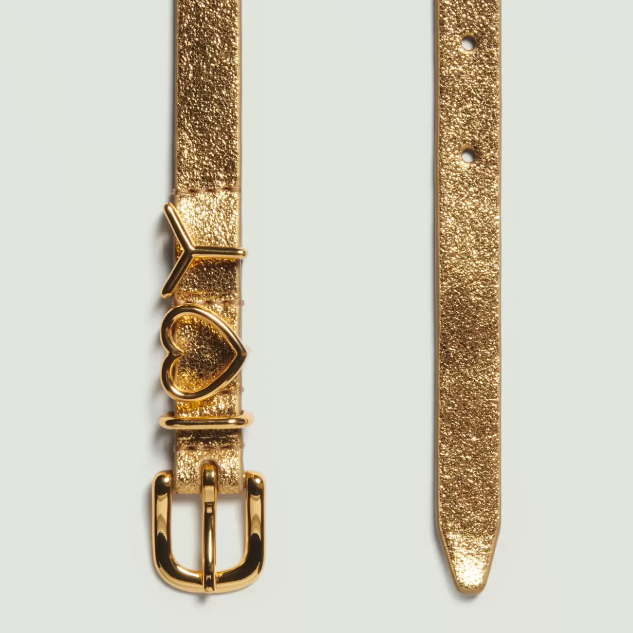 Skinny Y Heart Belt - Gold