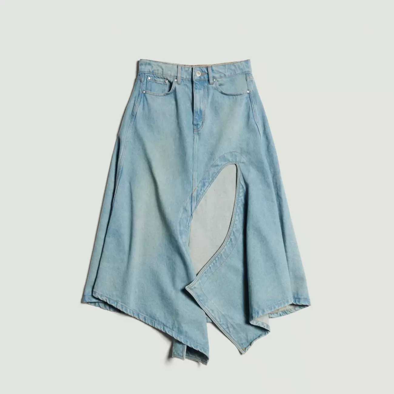 Cut Out Denim Skirt Ice Blue