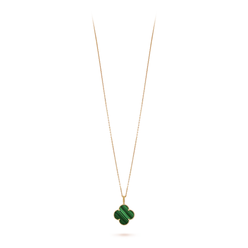 Magic Alhambra long necklace, 1 motif 18K yellow gold and malachite