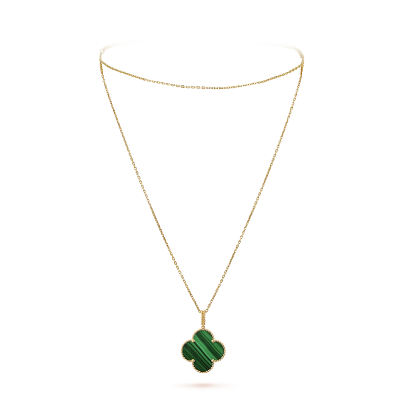 Magic Alhambra long necklace, 1 motif 18K yellow gold and malachite