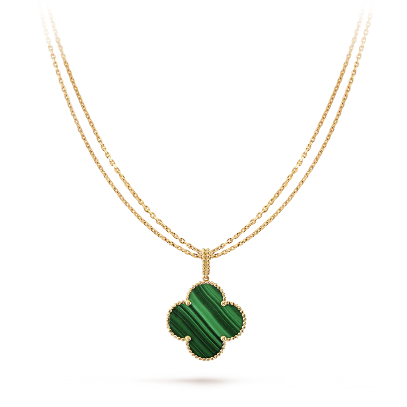 Magic Alhambra long necklace, 1 motif 18K yellow gold and malachite
