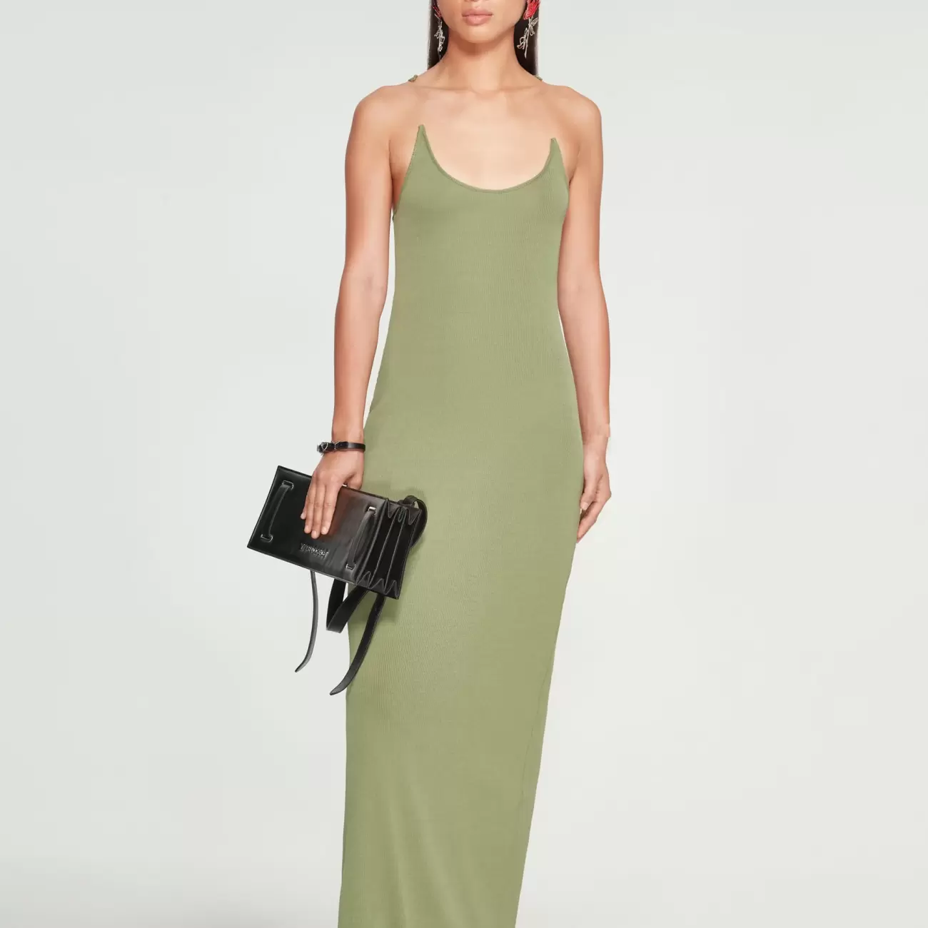 Invisible Strap Dress Expand Olive