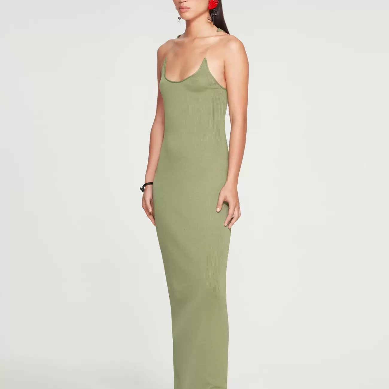 Invisible Strap Dress Expand Olive
