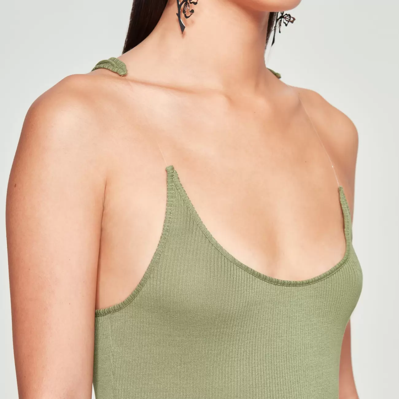 Invisible Strap Dress Expand Olive
