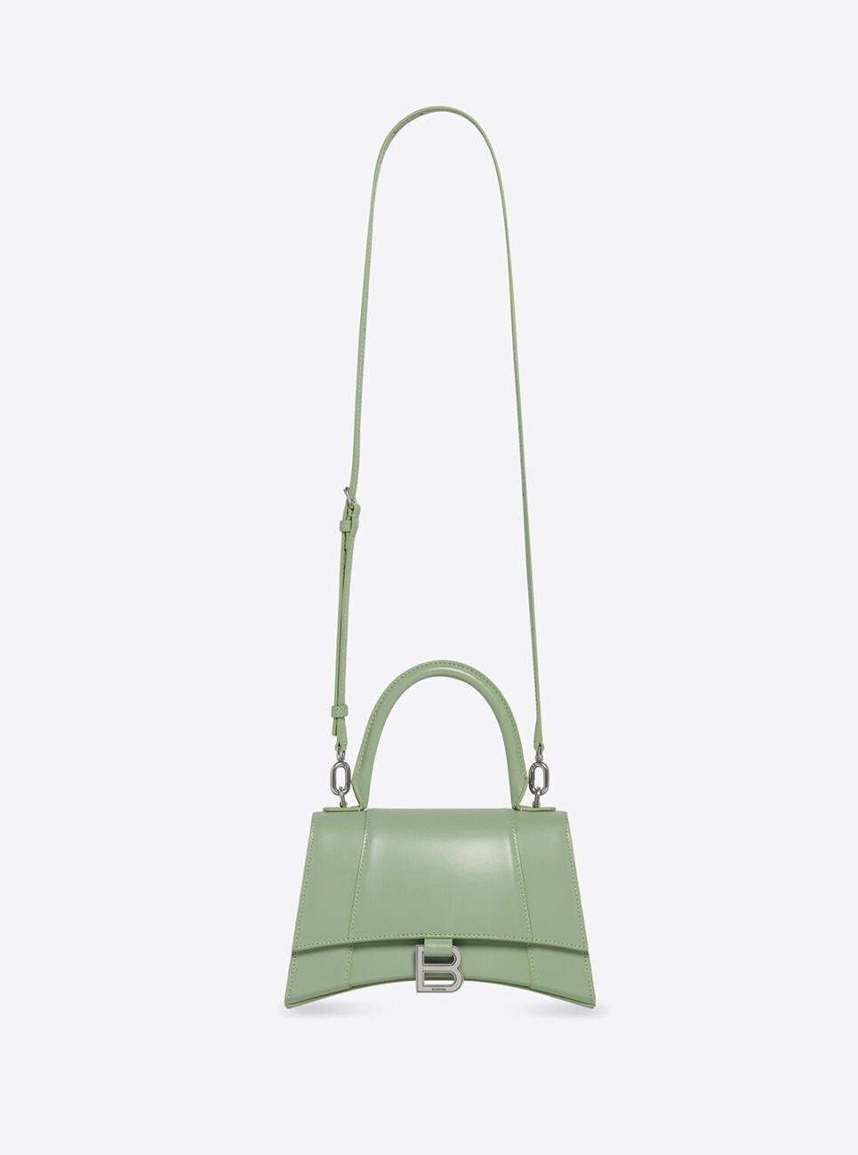 Balenciaga Hourglass Small Handbag in Shiny Box Calfskin Light Green