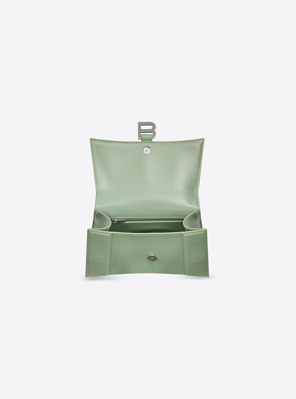 Balenciaga Hourglass Small Handbag in Shiny Box Calfskin Light Green