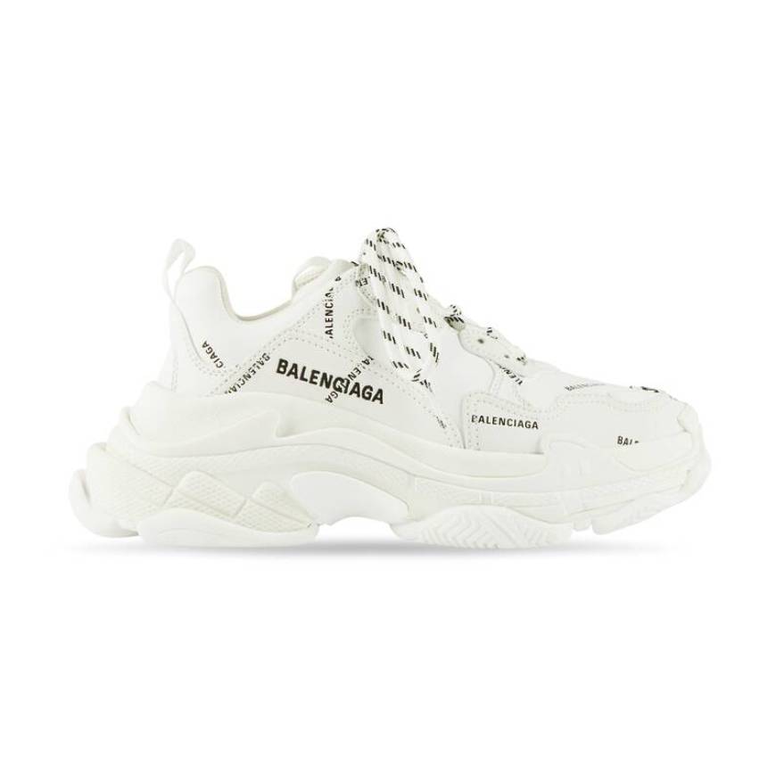 TRIPLE S TRAINERS ALLOVER LOGO IN WHITE AND BLACK