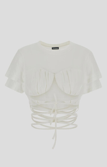 W) Jacquemus Le T-Shirt Baci Gathered Bra T-Shirt White
