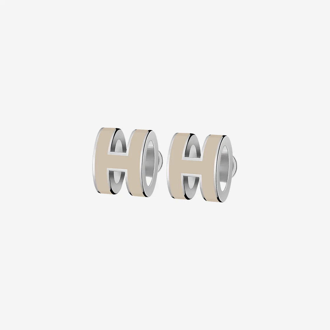 Hermes Mini Pop H Earring Palladium & Marron Glace