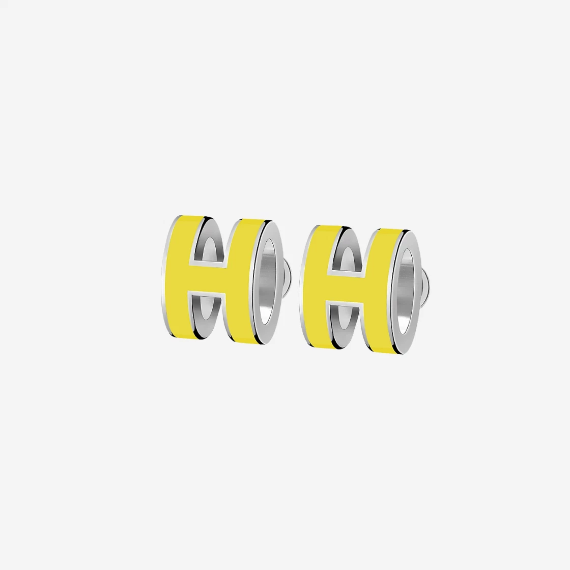 Hermes Mini Pop H Earring Palladium & New Lime