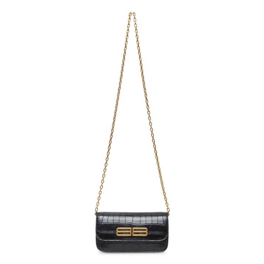 WOMEN'S GOSSIP WALLET ON CHAIN CROCODILE EMBOSSED IN BLACK