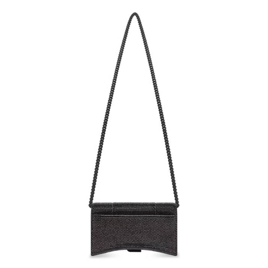 WOMEN'S HOURGLASS WALLET WITH CHAIN WITH RHINESTONES IN BLACK