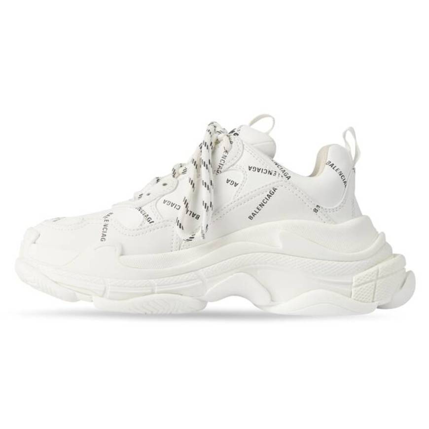 WOMEN'S TRIPLE S TRAINERS ALLOVER LOGO IN WHITE/BLACK