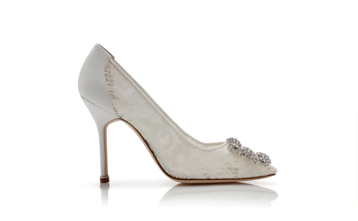 Cream Lace Jewel Buckle Pumps