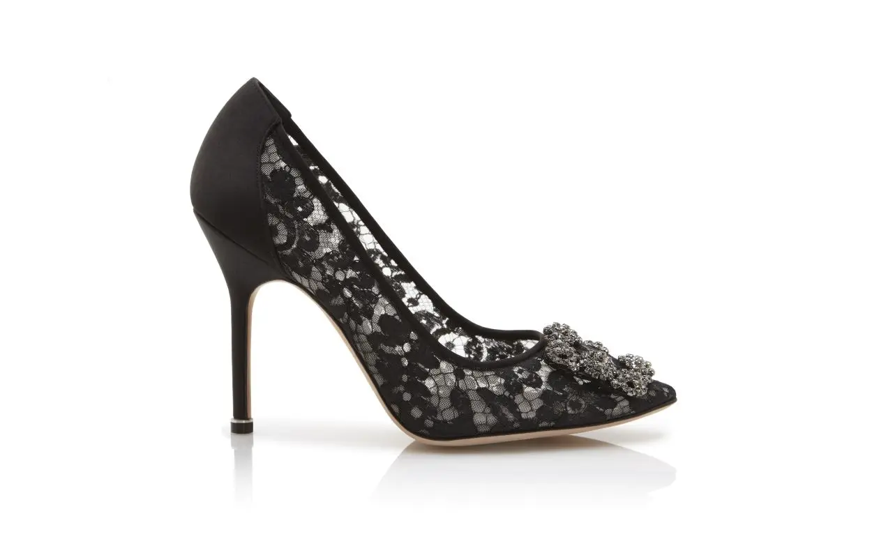 Black Lace Jewel Buckle Pumps