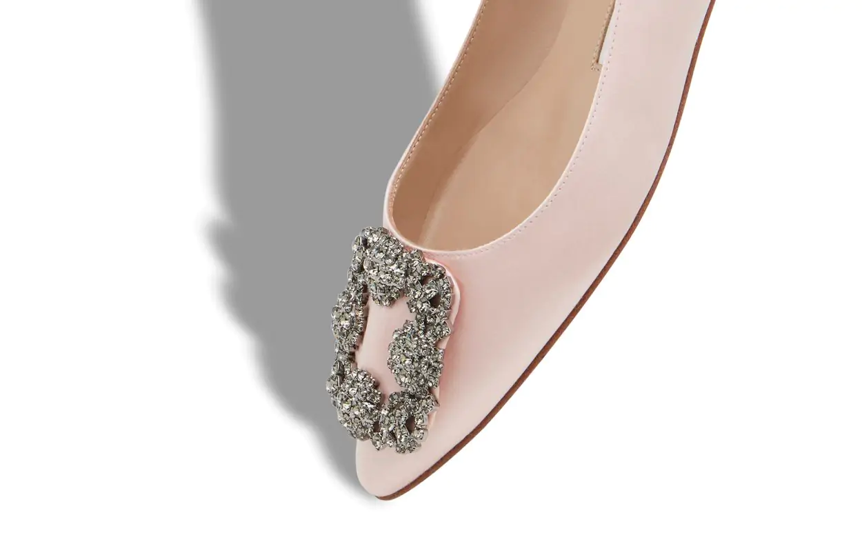 HANGISIFLAT Light Pink Satin Jewel Buckle Flat Shoes