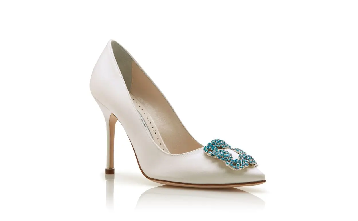 HANGISI BRIDE White Satin Jewel Buckle Pumps