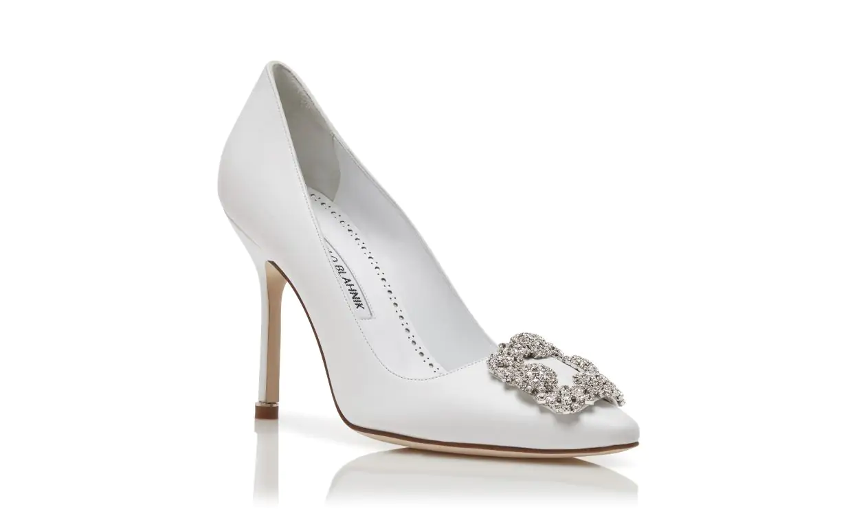 HANGISI White Calf Leather Jewel Buckle Pumps