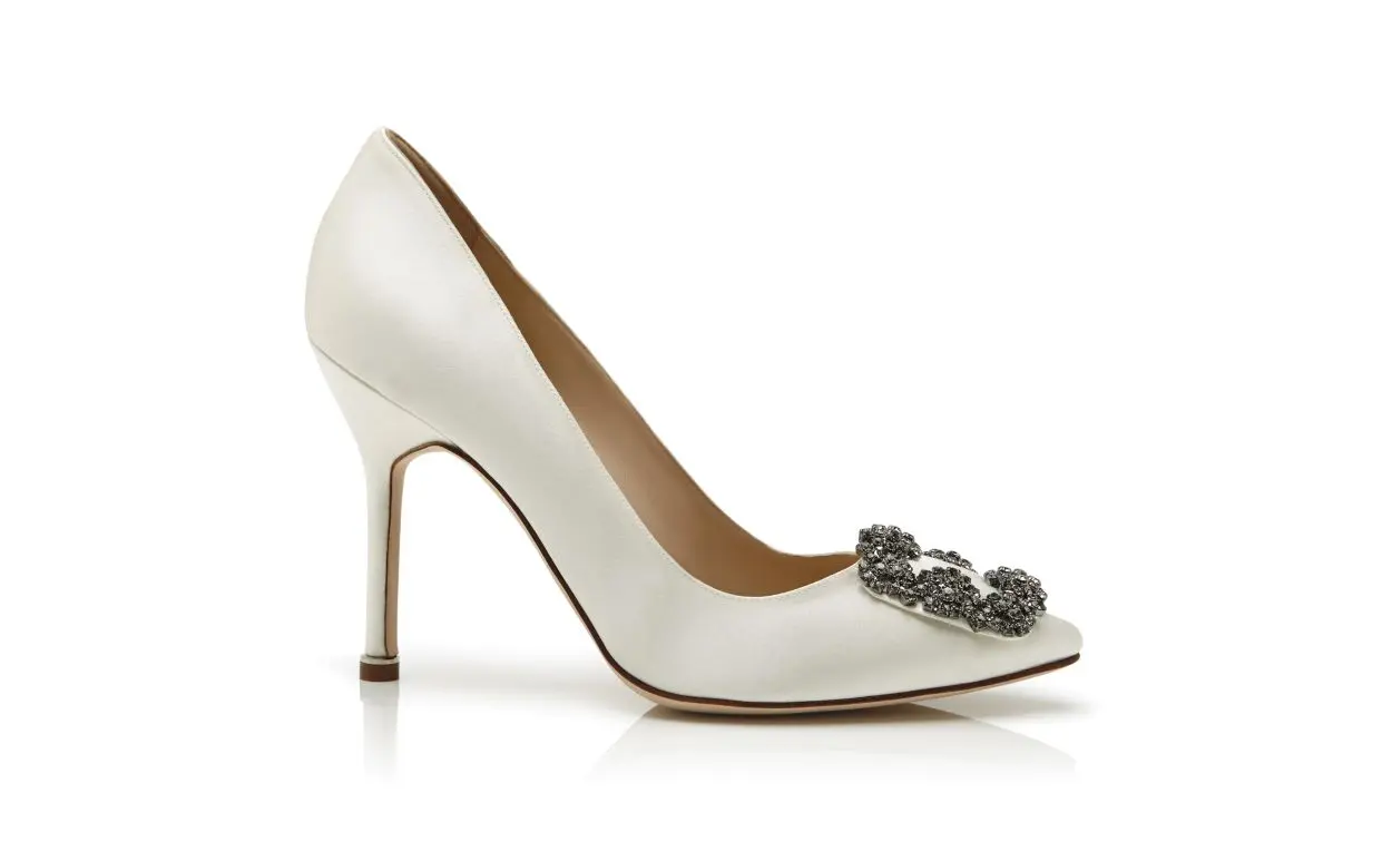 HANGISI White Satin Jewel Buckle Pumps